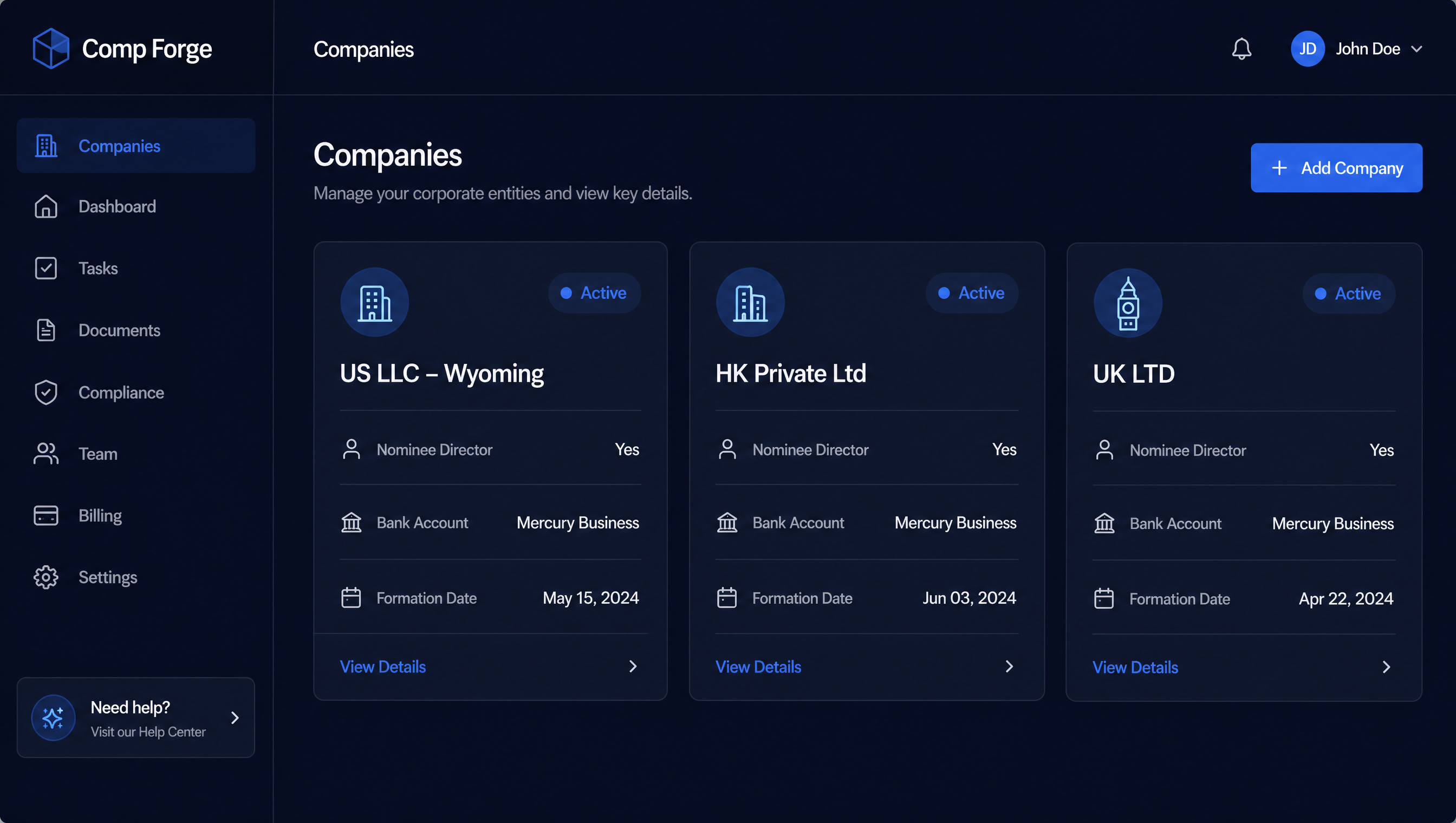 Companies dashboard